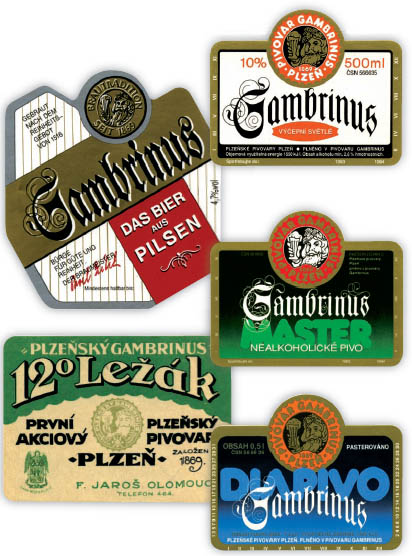 Pivní etikety pivovaru Gambrinus Pivní etikety pivovaru Gambrinus