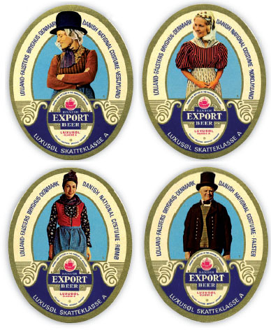 D�nsk� n�rodn� kroje na pivn�ch etiket�ch