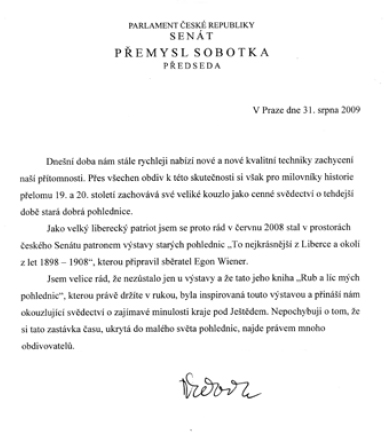 Dopis p�edsedy Sen�tu �R P�emysla Sobotky